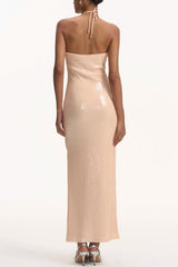 Vidonia Halter Floral Sequin Maxi Dress - Nude