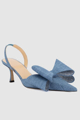 Violeta Bow-embellished Denim Slingback Pumps - Blue