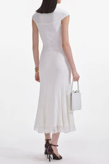 White Knit Lace Insert Midi Dress