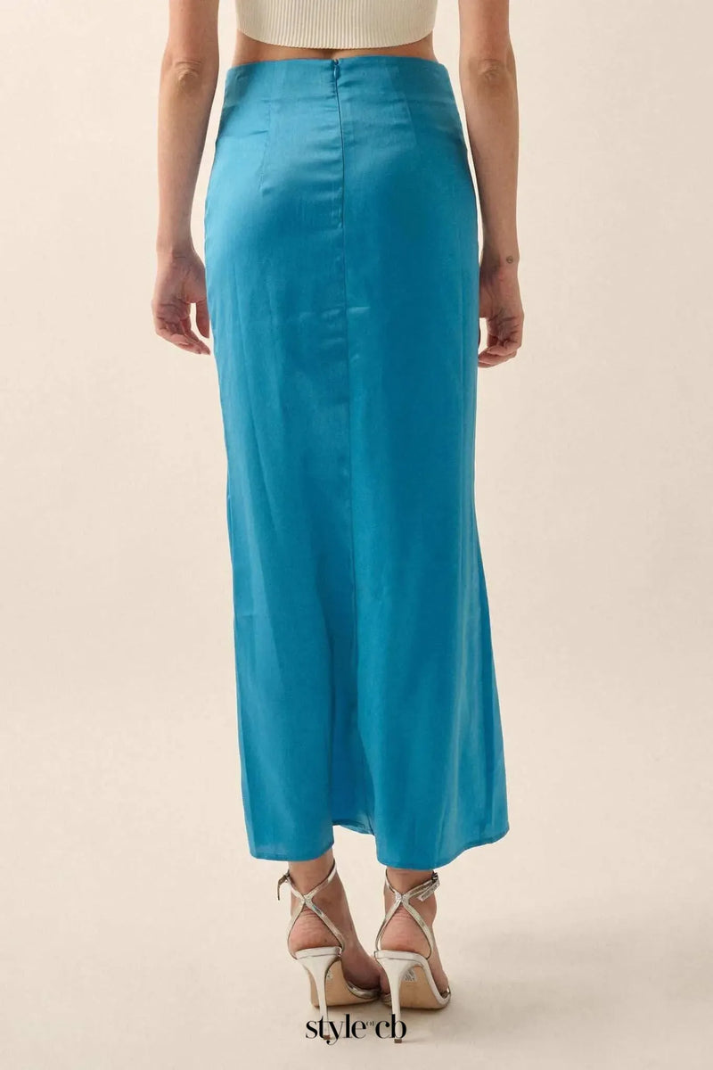 Curve Matte Satin Buttoned Maxi Skirt