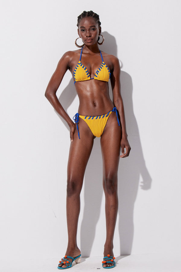 Ying Stripe Halter Neck Swimwear In Yellow