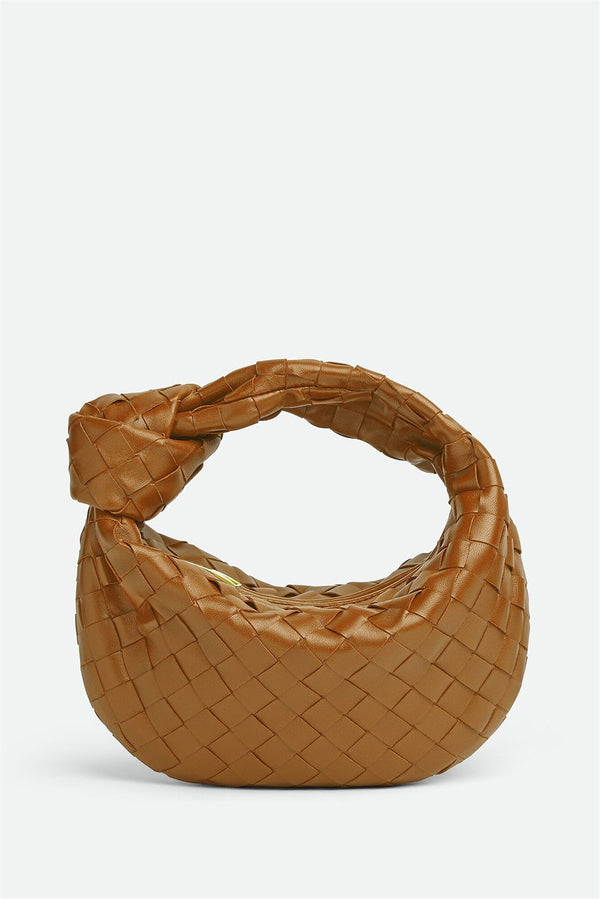 Zariah Weave Knot Clutch Bag - Brown