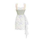 FLORAL PRINT RUCHED MINI DRESS IN WHITE