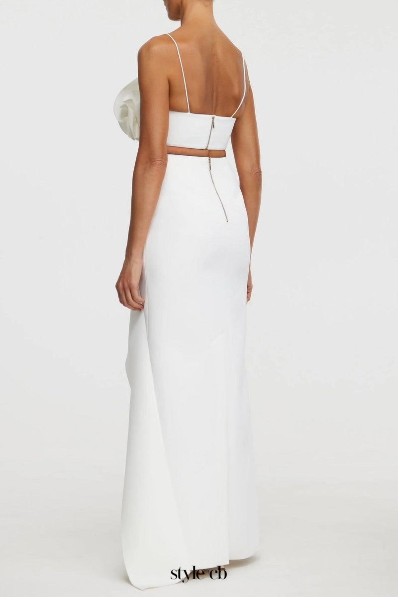 Irregular ruffle fishtail skirt in ivory
