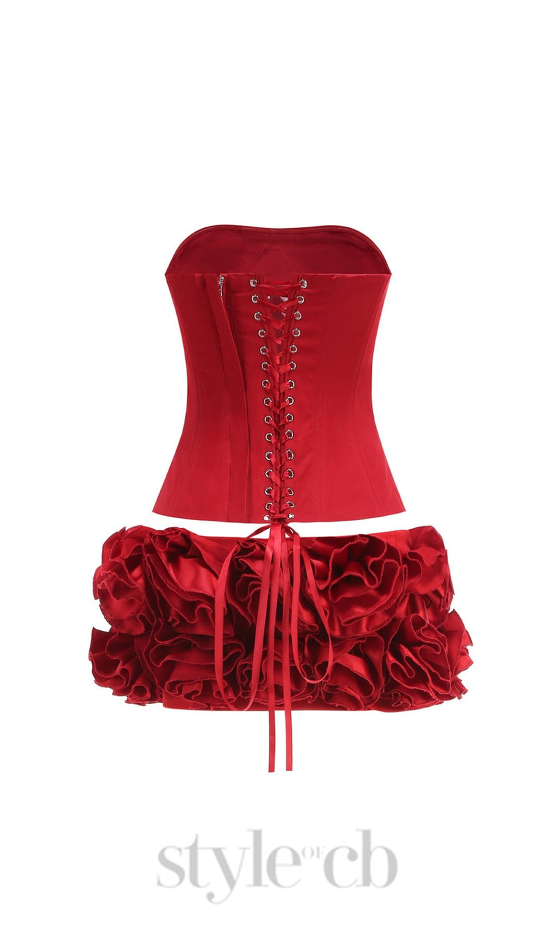 CLEGG RED CORSET FLOWER TWO-PIECE SET