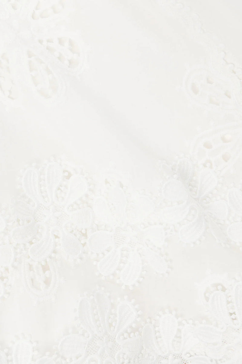 Flower embroidery hollow mini dress in white
