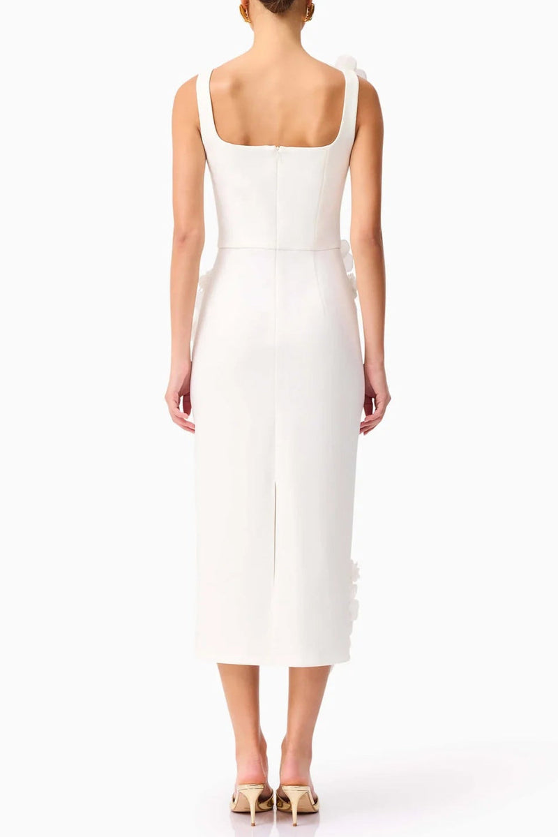 sabrina 3d flower Midi Dress in white