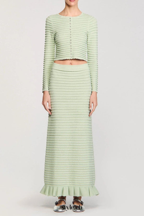 Rhinestone knit maxi skirt in Almond Green