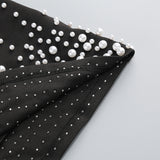 pearl polka dots embellished midi dress in black