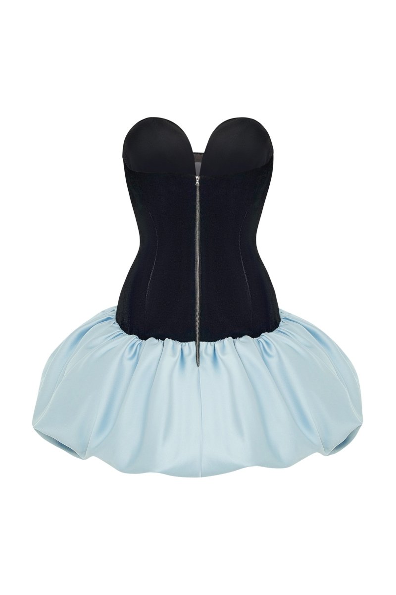 velvet corset satin mini dress in black light blue
