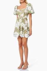rebecca Flora Lace Mini Dress in Green