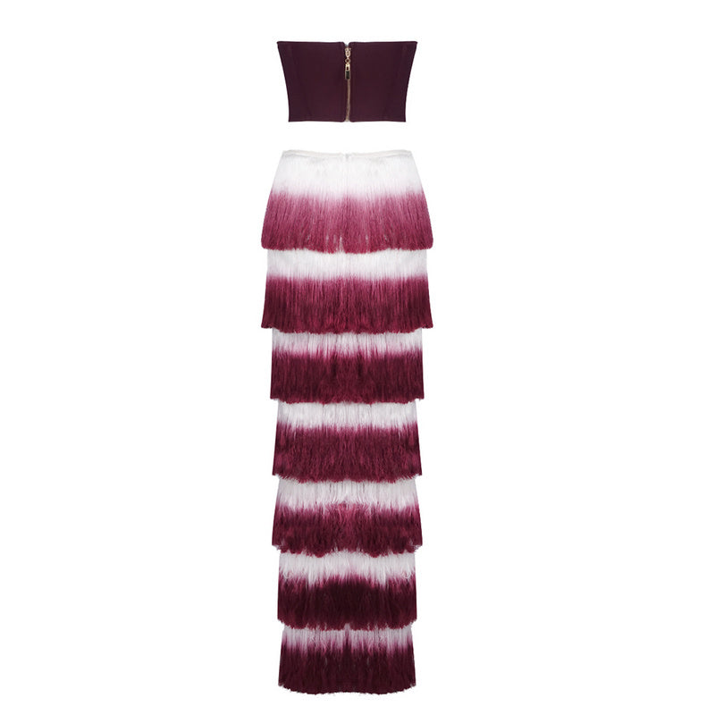 ashley Gradient Fringe Corset Two Piece Bandage Set
