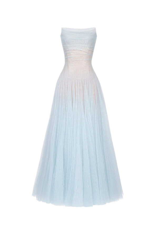 carol Draped Lace Maxi Dress in blue