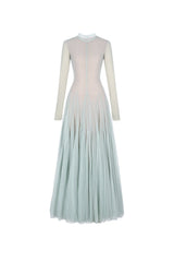 anila mint mesh long sleeve slim maxi dress