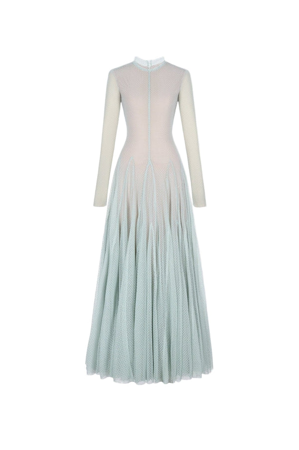 anila mint mesh long sleeve slim maxi dress