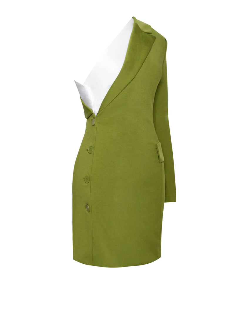 Olive One Sleeve Blazer mini Dress