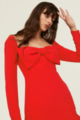 Bow Crepe Mini Dress in red