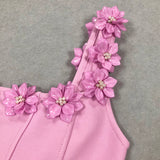 3D FLOWER NECK MINI DRESS IN PINK