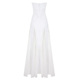 pleated trim strapless maxi dress in white