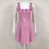 3D FLOWER NECK MINI DRESS IN PINK