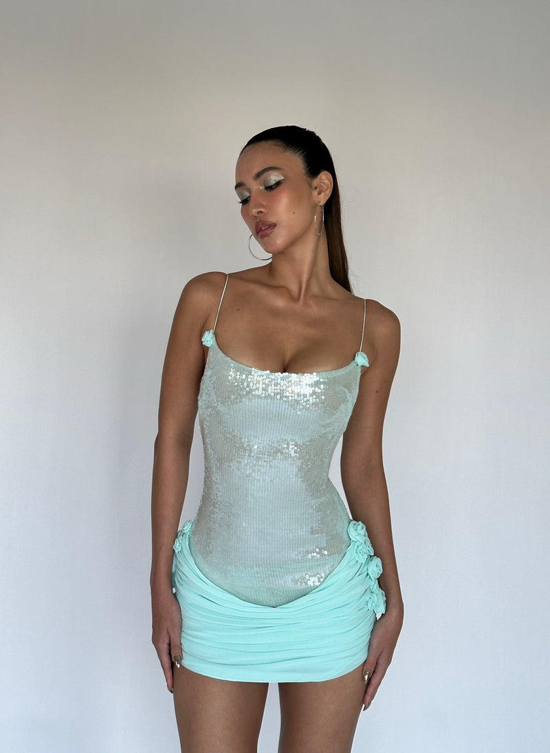 molly Sequin chiffon Mini Dress in mint