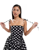 strap midi dress in mono polka dot