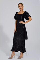 MARIA BLACK BOW SEQUINS EMBELLISHED MAXI DRESS