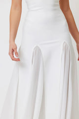 pleated trim strapless maxi dress in white