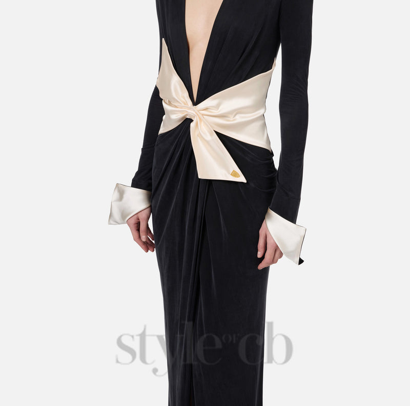 bow black carpet dress in drape jersey