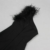 BLACK ONE-SHOULDER FEATHER MAXI DRESS