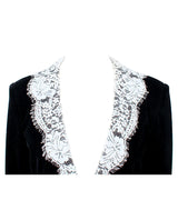 lace-neck velvet blazer in black