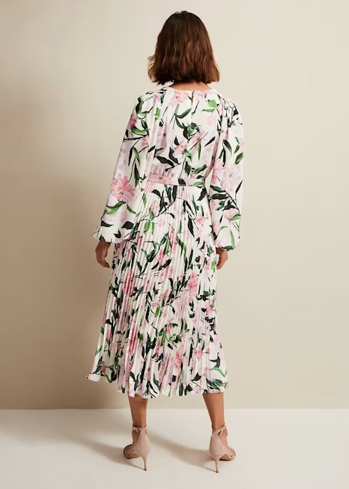 multi-coloured penny floral pleat midi dress