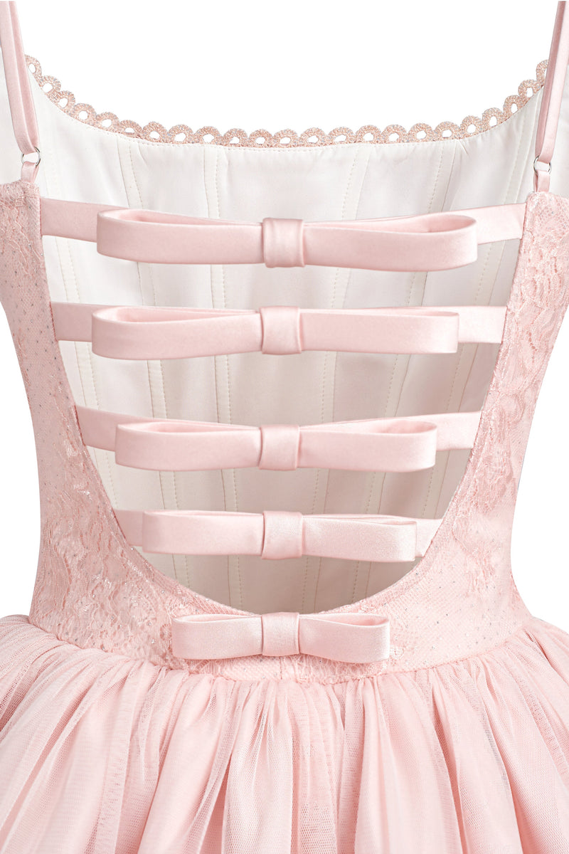 celeste lace bowknot backless mini dress in pink