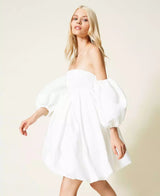 puff sleeve duchesse  mini dress in white