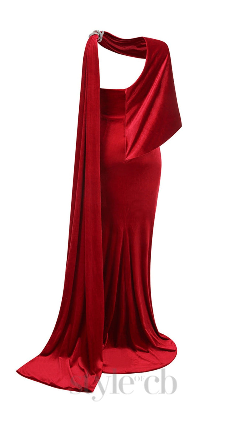 velvet caplet maxi dress in red