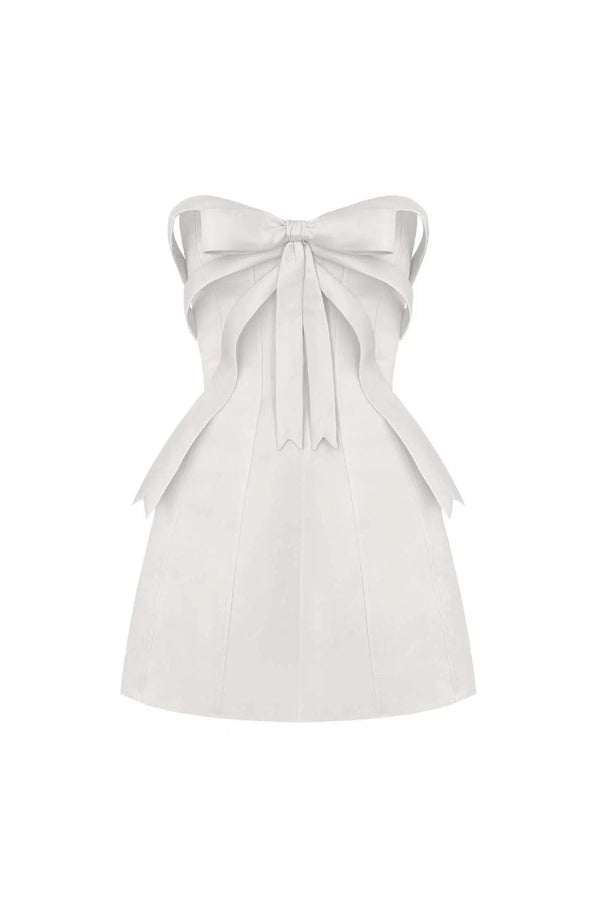 White Bow embellished strapless Mini Dress