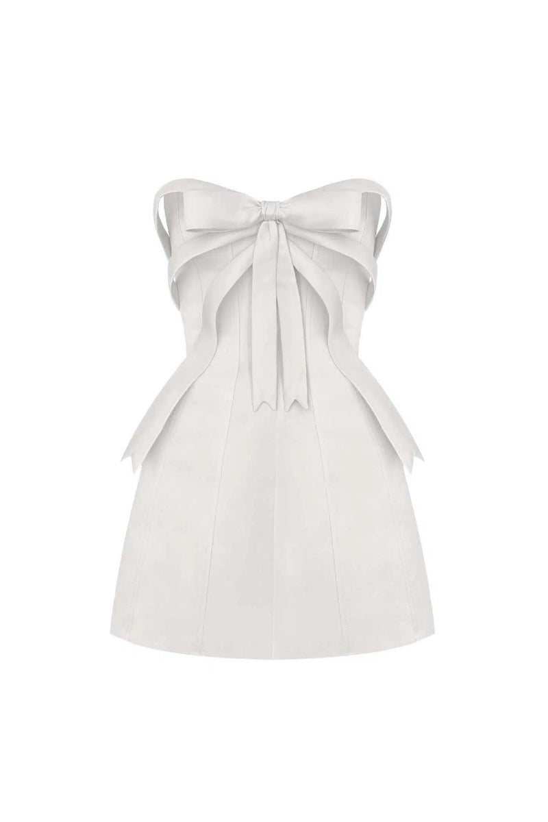 White Bow embellished strapless Mini Dress