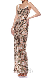 CARSEN STRAPPY FLOWER EMBROIDERY MAXI DRESS