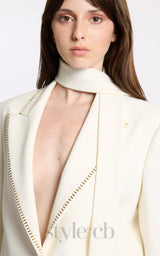 DEBORAH WHITE SCARF-DETAILED WOOL CREPE BLAZER SET