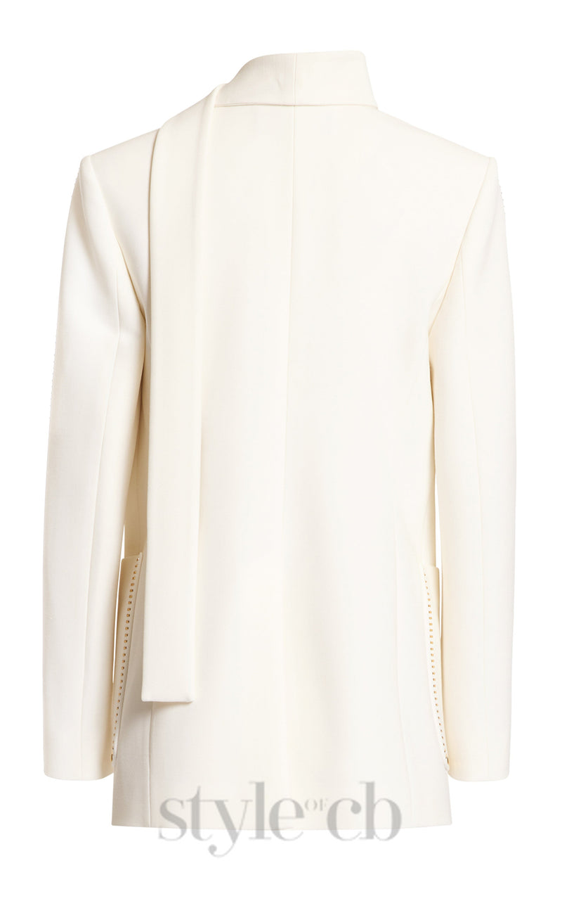 DEBORAH WHITE SCARF-DETAILED WOOL CREPE BLAZER SET