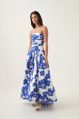 nancy Violette  Bubble Hem Maxi Dress in cobalt