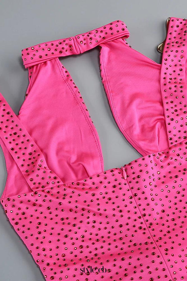 claire crystal Embellished Cutout Maxi Dress in rose red