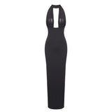 MERRY BLACK SHEER MESH UPPER PONTE LOWER MAXI DRESS