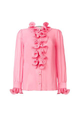 Ruffle-trimmed Sheer Silk-georgette Blouse In Pink