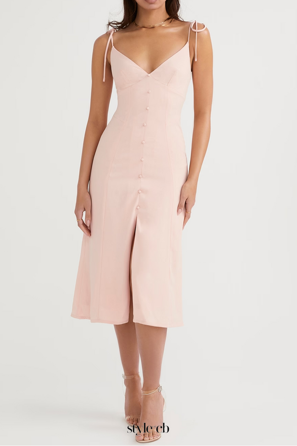 blush slit midi sun dress