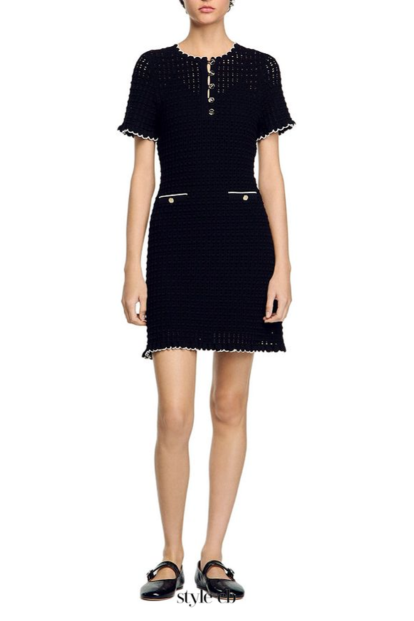 simona hollow knit Mini dress in black
