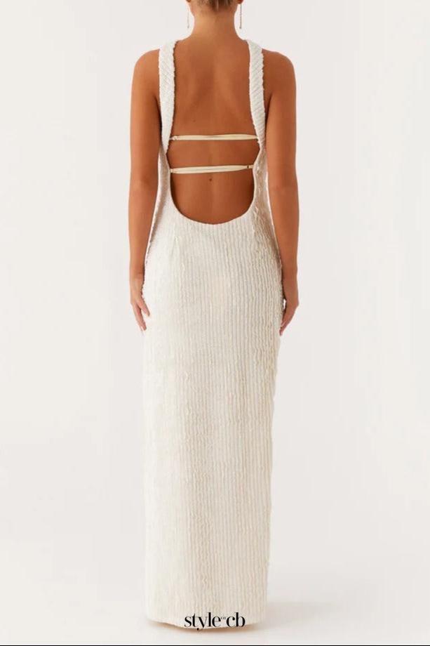 halter strapless slit Maxi Dress in Ivory
