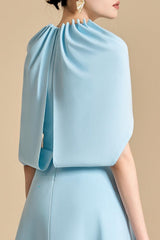 Jasmine A-line Cape Sleeved maxi Dress in light blue