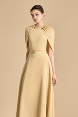 Jasmine A-line Cape Sleeved maxi Dress in yellow beige