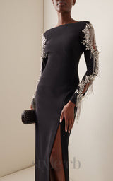 Crystal-Embellished Crepe Gown in black